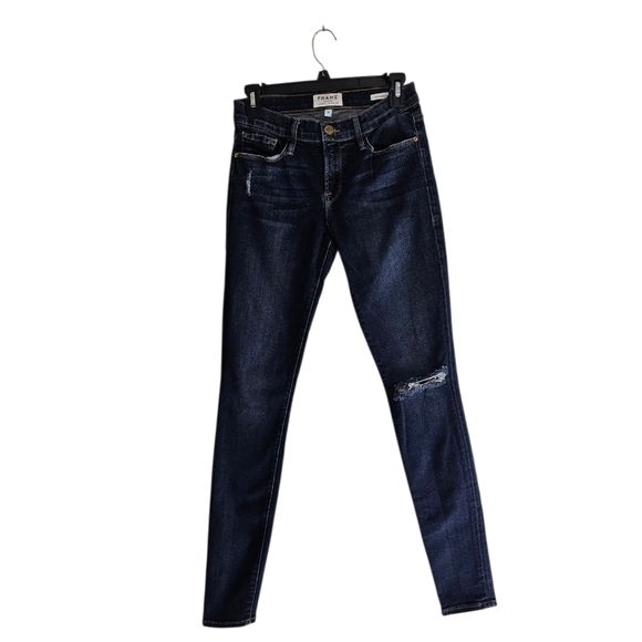 Frame Denim Blue Le Skinny De Jeanne Mid Rise Distressed Jeans 26 Preowned - Picture 1 of 10